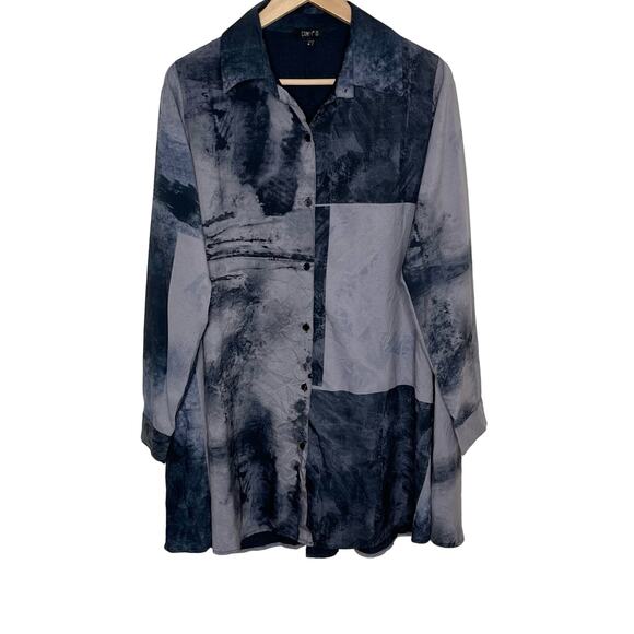 Comfy USA Women Long Sleeve Button Up Tunic Top Small Blue Gray Artsy Lagenlook - Picture 1 of 9